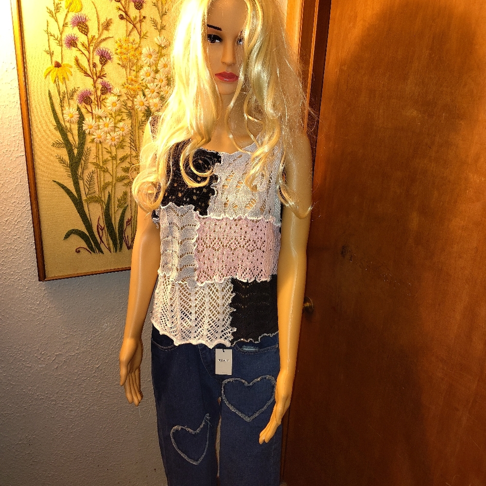 Tank Top POL Sweater Navy Blue,Pink, White, Beige Large